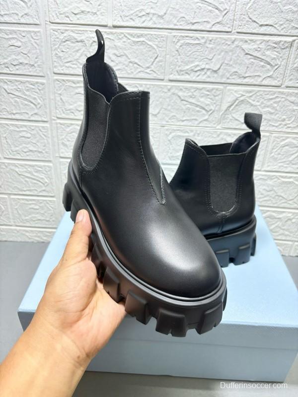 2024 Women Prada black leather short boots MJ00380