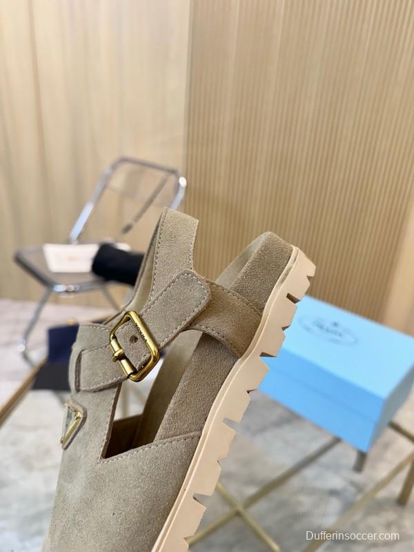 2025 Women Prada Beige Suede Sandals