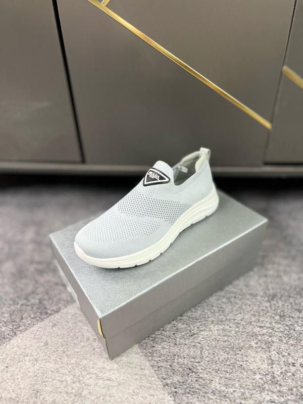 2024 Unisex Prada Light Grey Breathable Flyknit Sneakers MJ00230