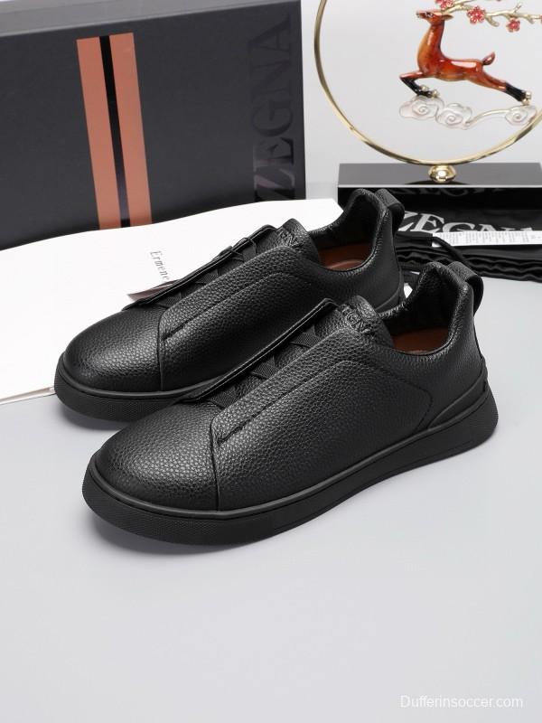 2024 Men Ermenegildo Zegna Black Leather Sneakers MJ00240