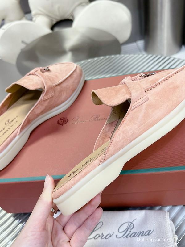 2024 Slippers Loro Pianall Pink Nubuck Leather Slip-On MJ00270