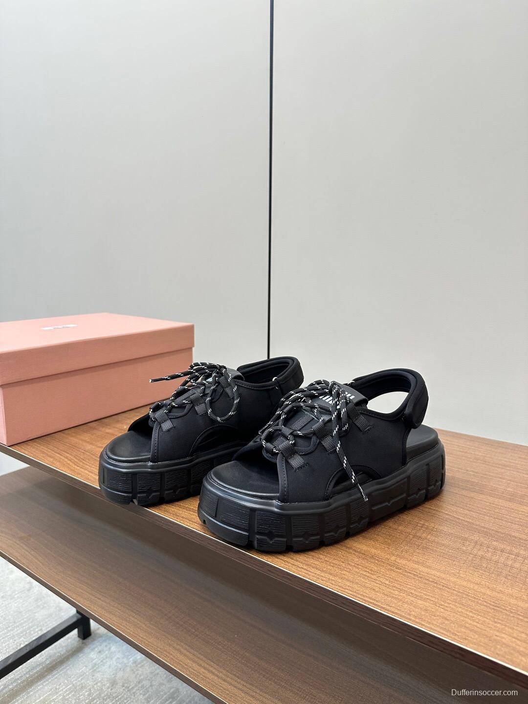 2025 Women Miu Miu Black Leather Sandals LY00240