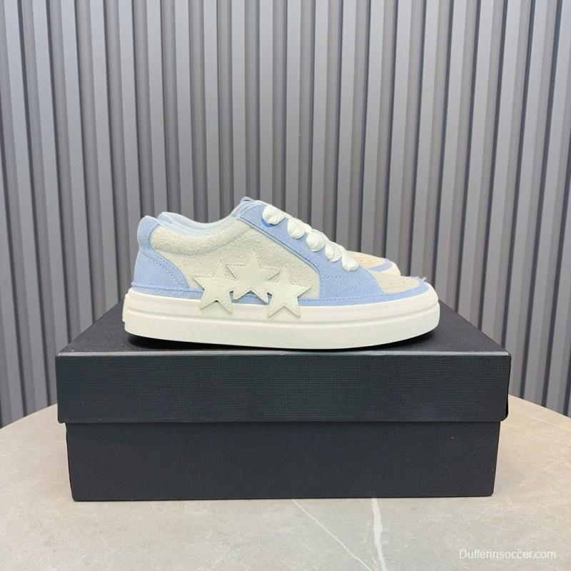 2024 Unisex Amiri Blue White Canvas Suede Sneakers MJ00300