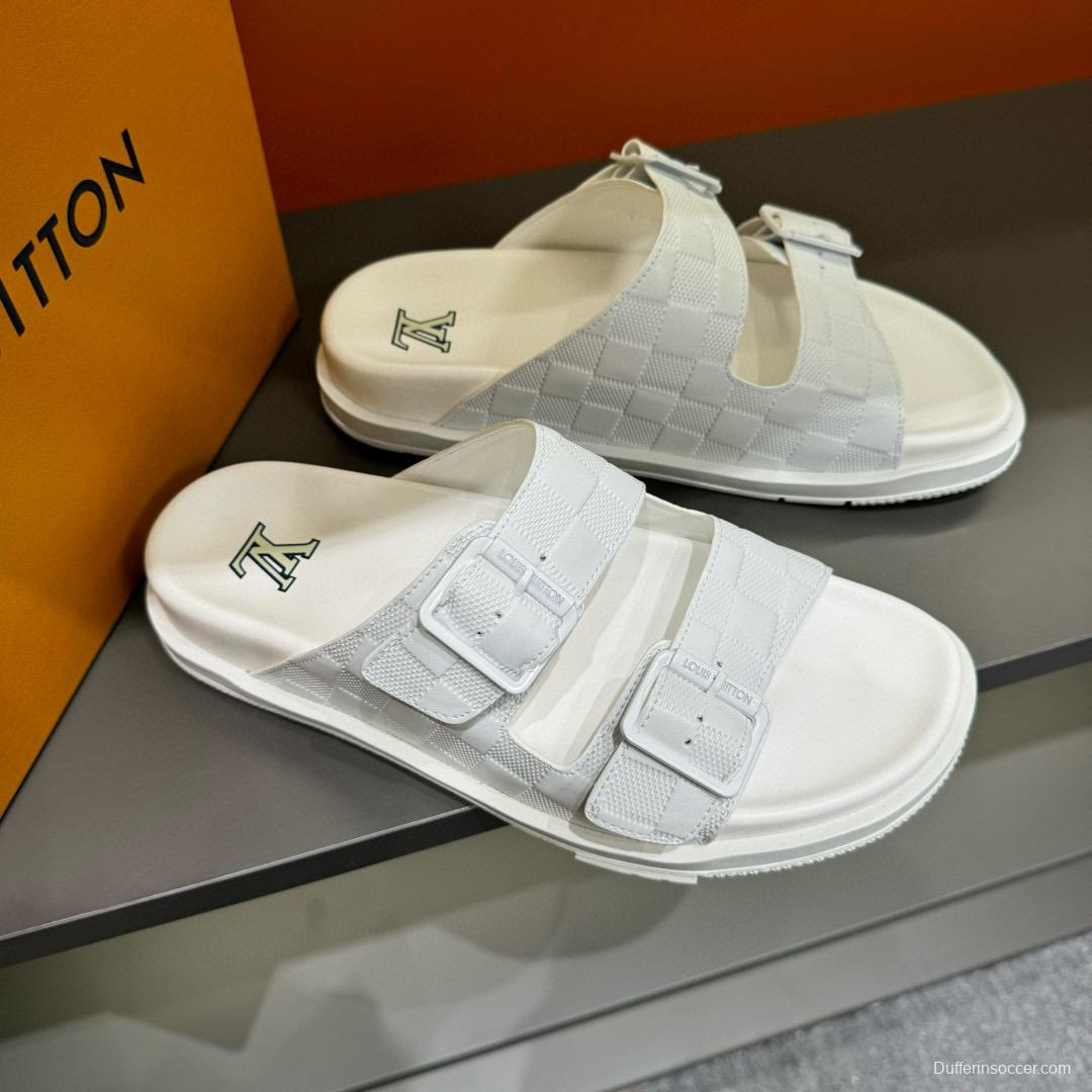 2024 Slippers Louis Vuitton White Leather Slippers