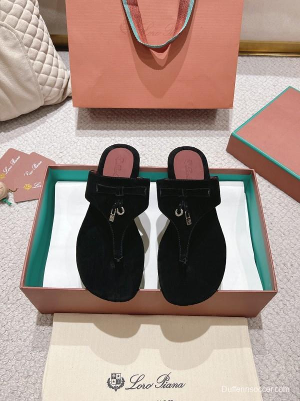 2025 Women LP Black Suede Slippers LY00250