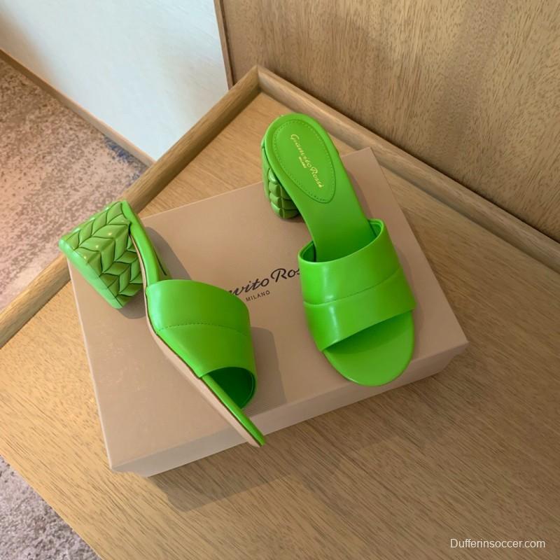 2025 Women Gianvito Rossi Green Leather Slippers KFY00260
