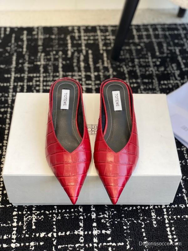 2025 Women Toteme Red Leather Pointed Toe Mule KFY00290