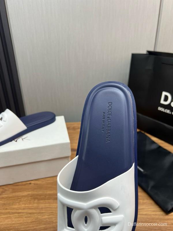 2025 Slippers Dolce & Gabbana White Navy Rubber Slippers