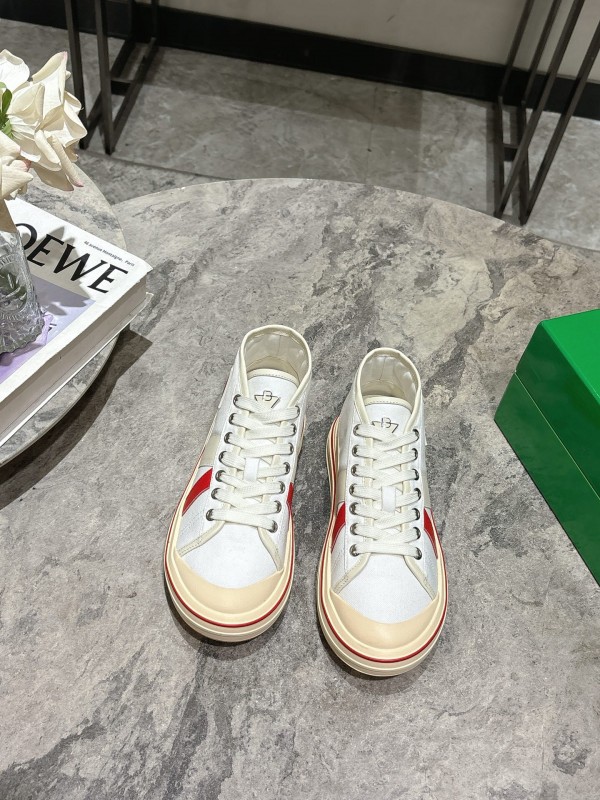 2025 Unisex Bottega Veneta White Red Canvas Lambskin Sneakers Hand Painted KFY00260(F/M)