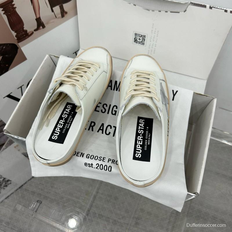 2025 GGDB White Grey Leather Slip-On Sneakers