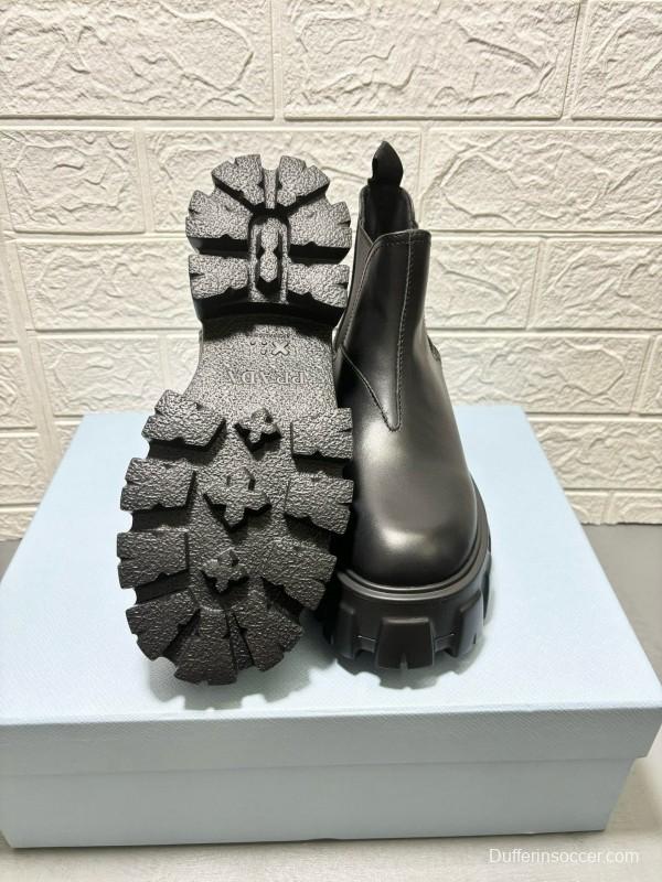 2024 Women Prada black leather short boots MJ00380