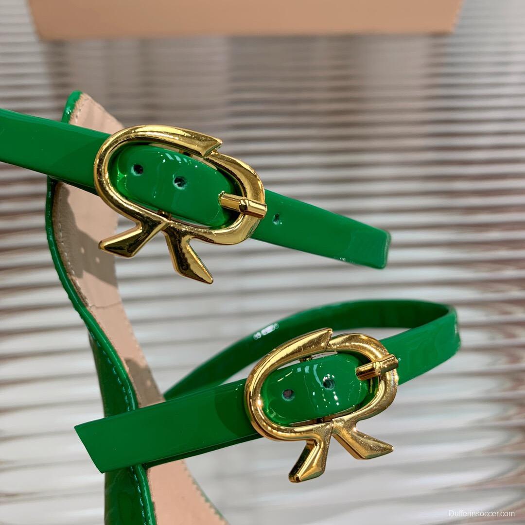 2025 Women Gianvito Rossi Green Leather High Heel Sandals