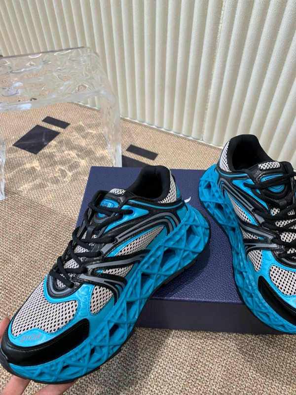 2024 Unisex Dior Blue Black Leather Mesh Sneakers