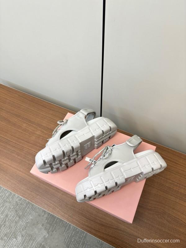 2025 Women Miu Miu White Leather Sandals LY00240