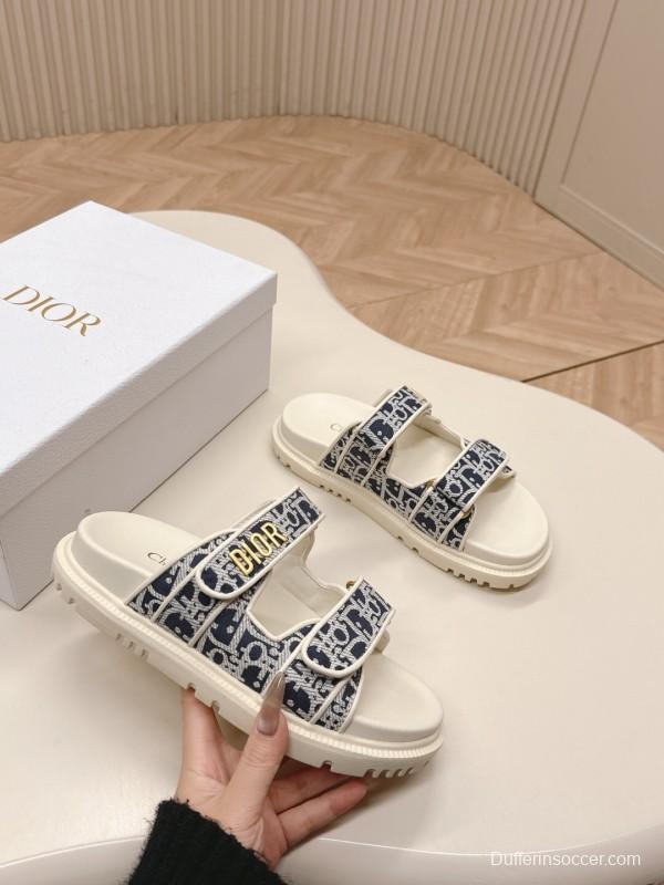 2025 Slippers Dior Blue White Canvas Slippers