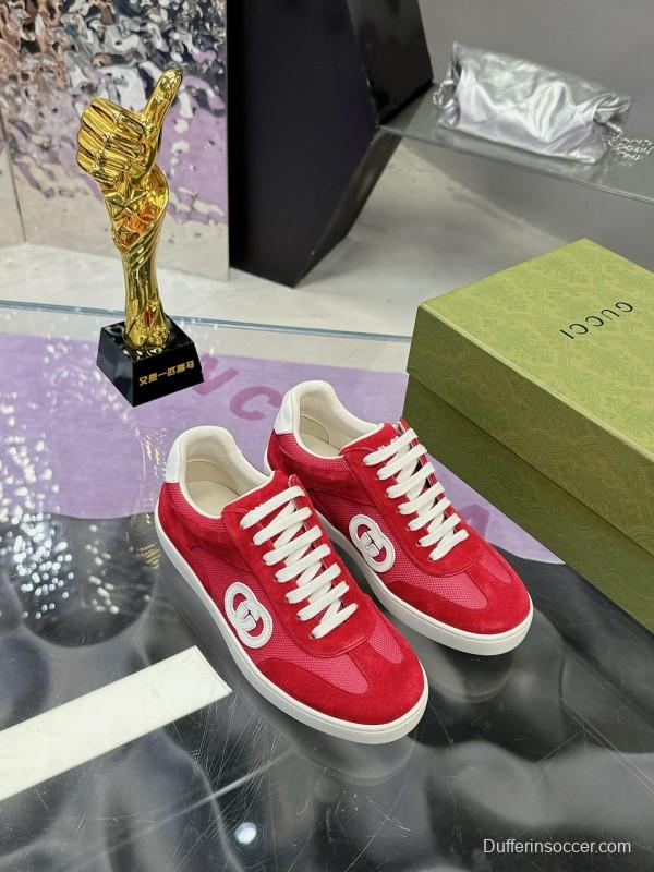 2024 Unisex Gucci Red White Leather Suede Sneakers MJ00310