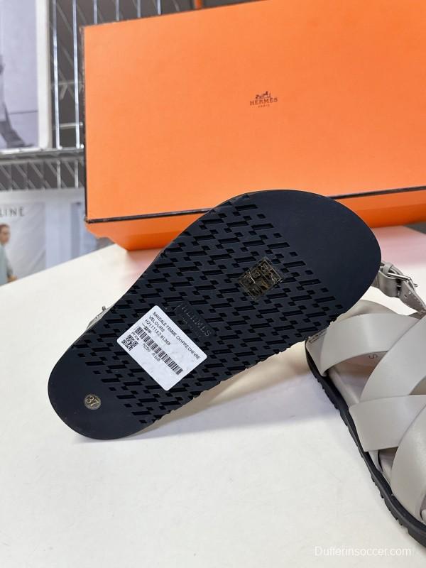 2025 Women Hermès Beige Leather Slippers