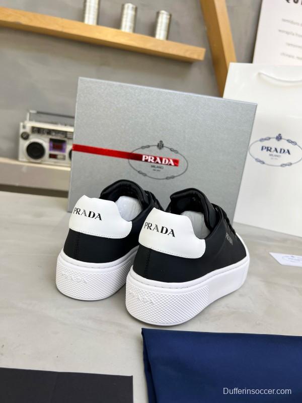2024 Unisex Prada Black White Leather Sneakers MJ00310