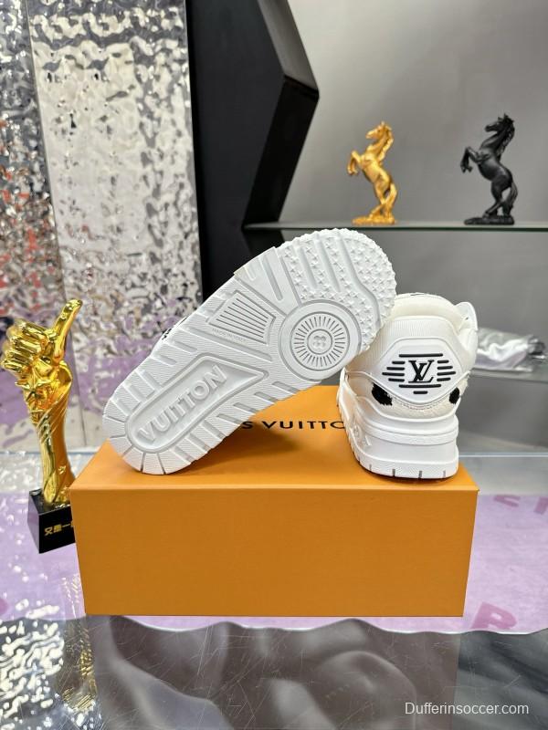 2024 Women Louis Vuitton White Black Leather Sneakers