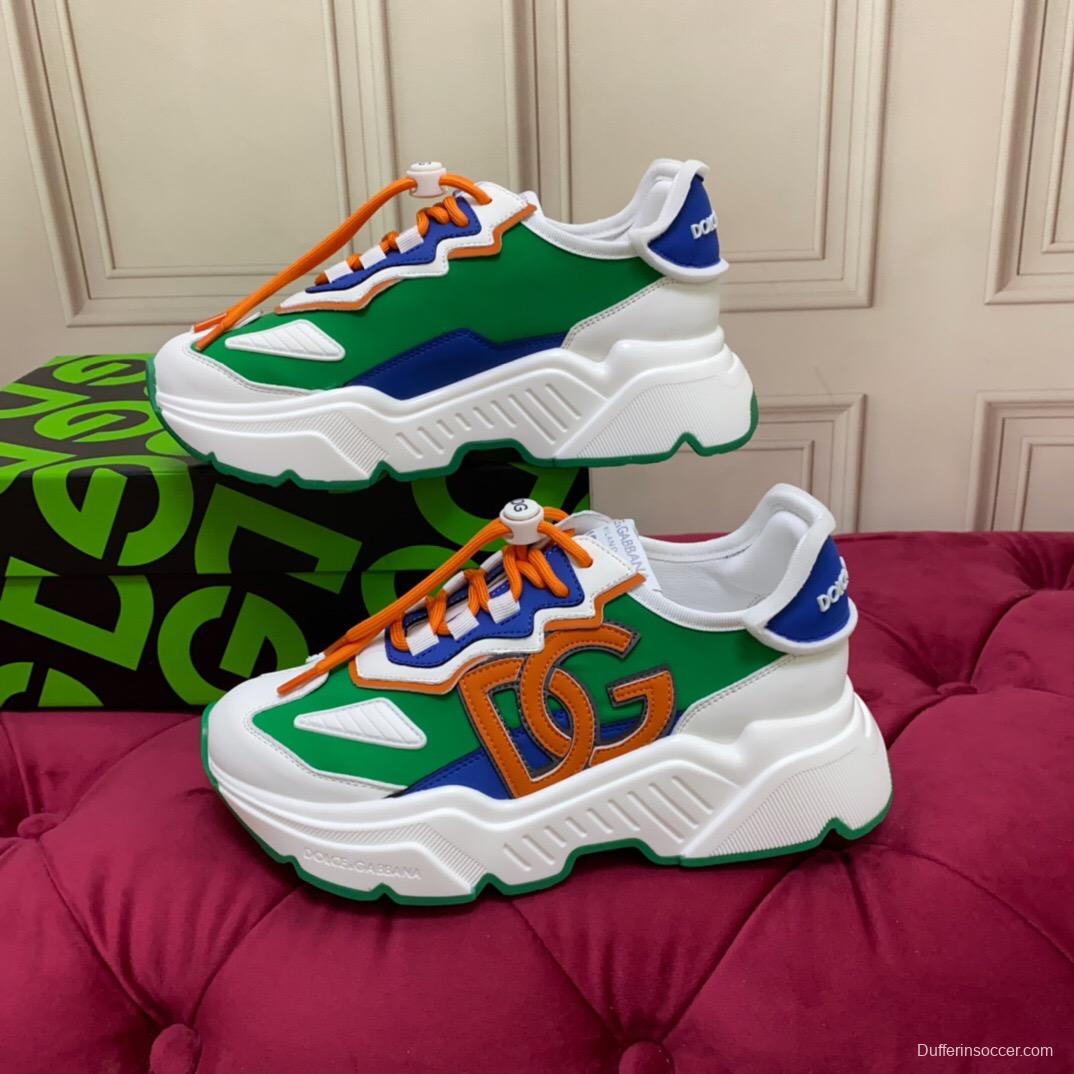 2025 Unisex Dolce & Gabbana Green Blue Orange Leather Lycra Sneakers DG