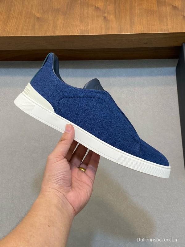 2024 Men Ermenegildo Zegna Blue Calfskin Pelletessuta Sneakers MJ00280