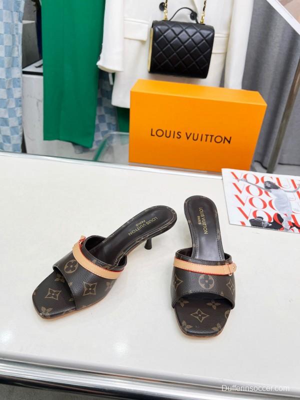 2025 Women Louis Vuitton Brown Leather Sandals