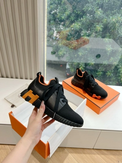 2024 Unisex Hermès black orange knit sneakers