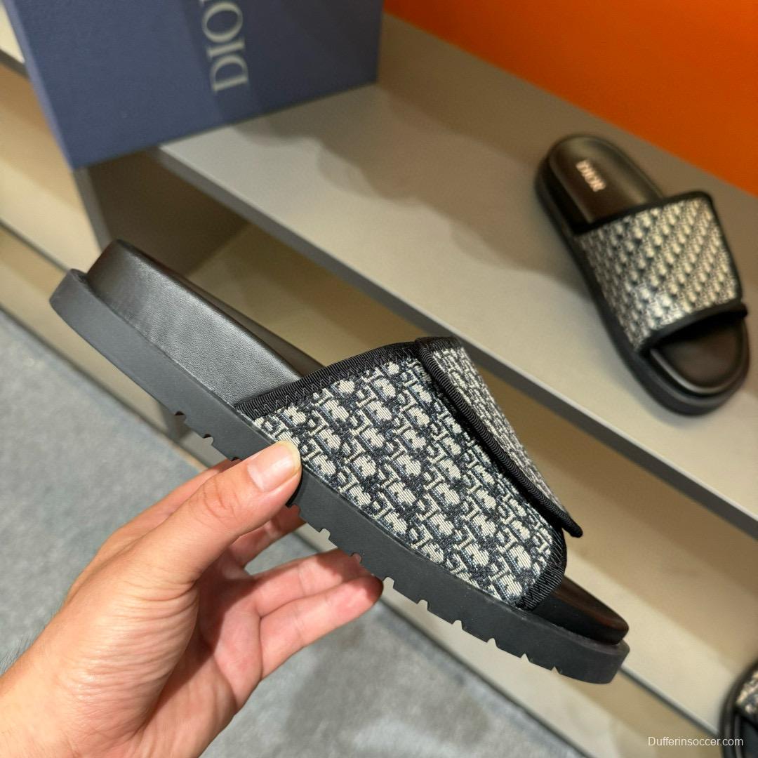 2024 Dior Black Grey Fabric Slippers MJ00180