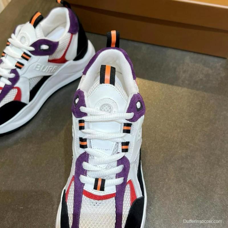 2025 Unisex Burberry Black White Red Purple Suede Leather Mesh Chunky Sneakers MJ00380