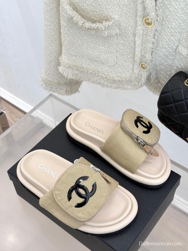2025 Slippers Chanel Beige Fabric Slippers KFY00220