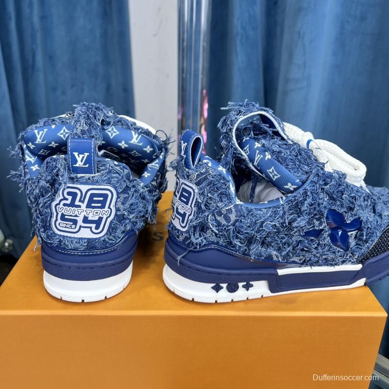 2025 Unisex Louis Vuitton Blue Denim Leather LV Trainer
