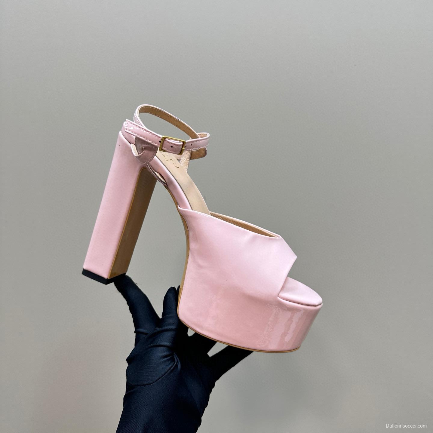 2024 Women Gucci Pink Leather Platform Sandals MJ00340