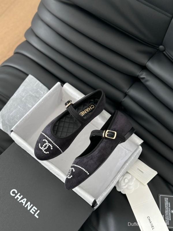 2025 Women Chanel Black Velvet Mary Jane Embroidered LY00280