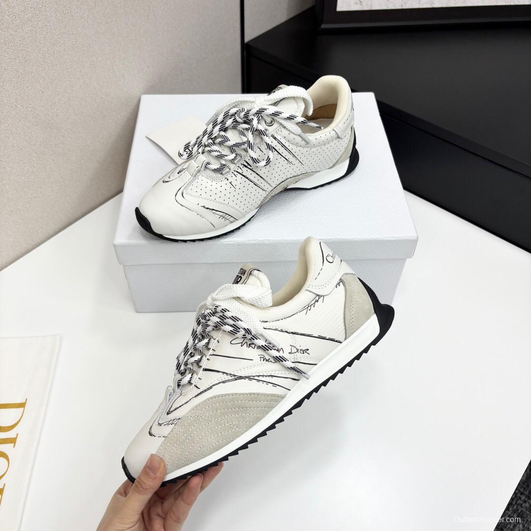 2025 Unisex Dior White Beige Leather Mesh Sneakers LY00300