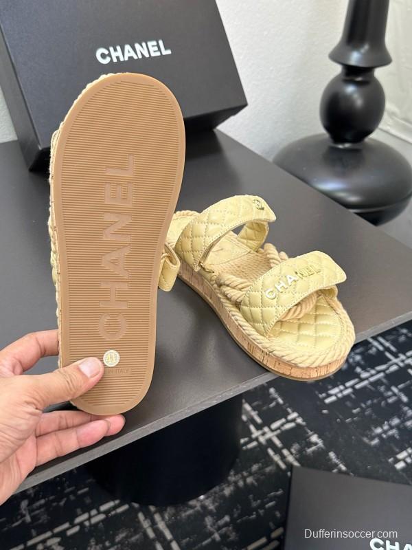 2025 Slippers Chanel Yellow Fabric Rope Slides