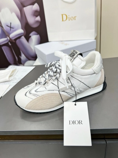 2025 Women Dior White Beige Leather Suede Sneakers KFY00290