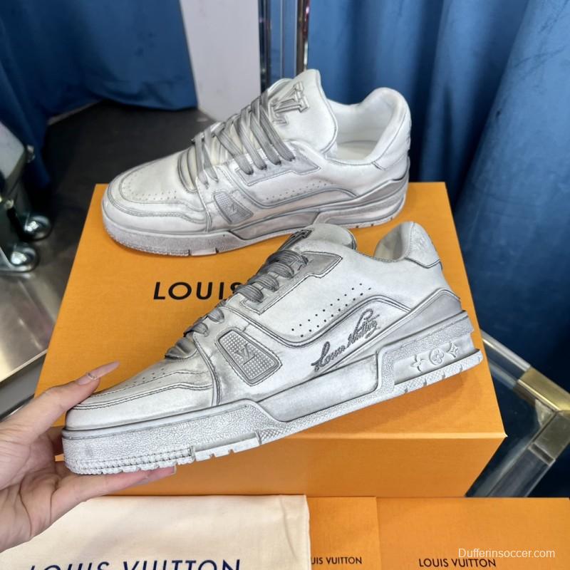 2025 Unisex Louis Vuitton Silver Leather LV Trainer