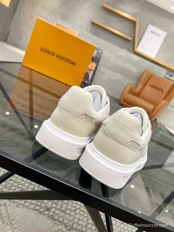 2024 Unisex Louis Vuitton Beige White Leather Mesh Sneakers MJ00400