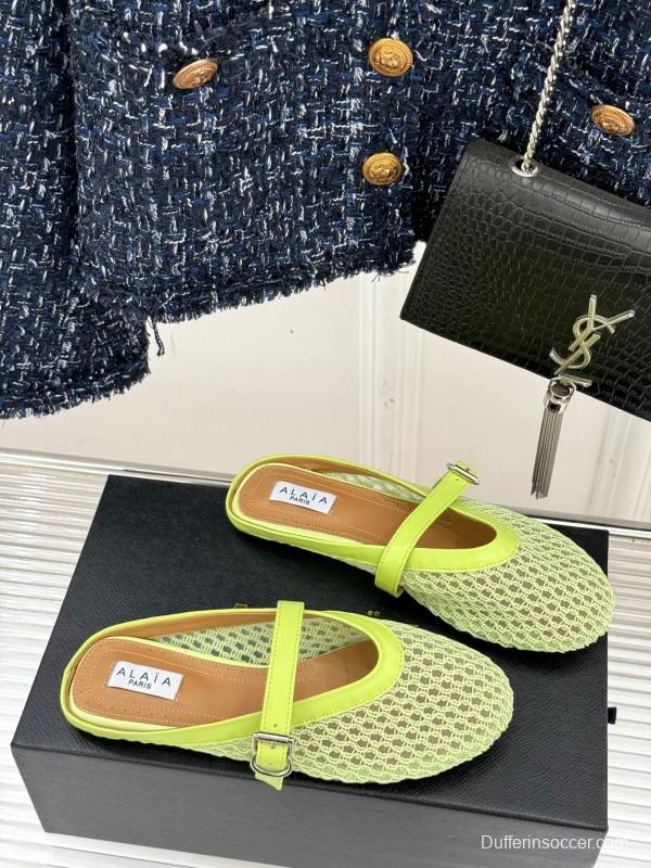 2025 Slippers Unisex AlAIA Light Green Mesh Leather Flat Customize