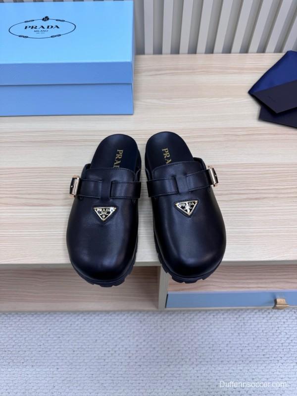 2025 Slippers Prada Black Leather Slippers
