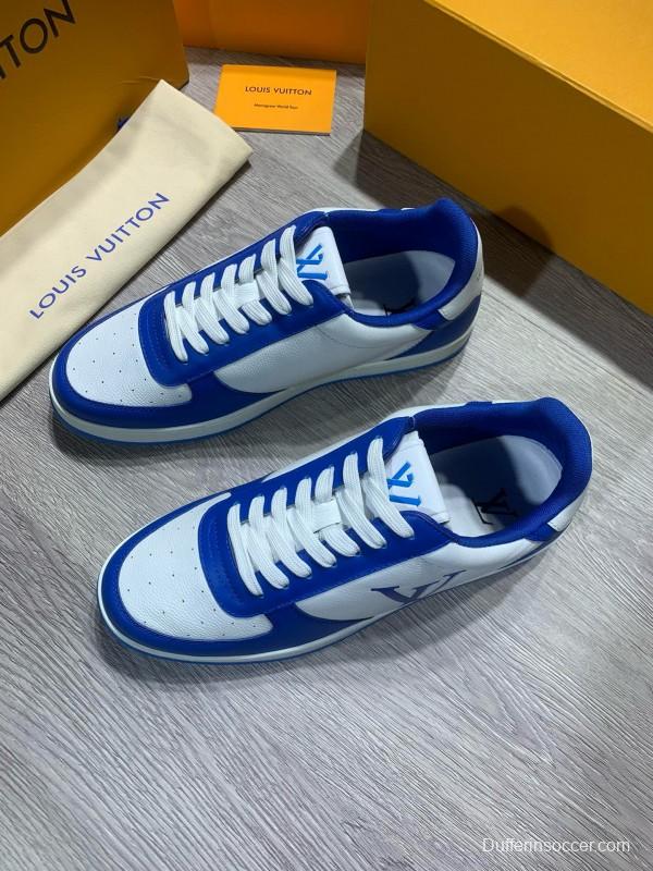 2024 Men Louis Vuitton Blue White Leather Sneakers MJ00380
