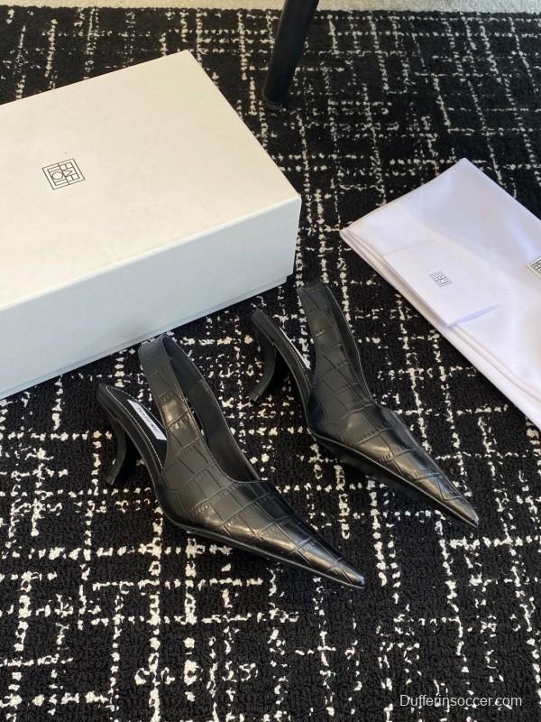 2025 Women Toteme Black Leather Slingback Pointed Toe KFY00290