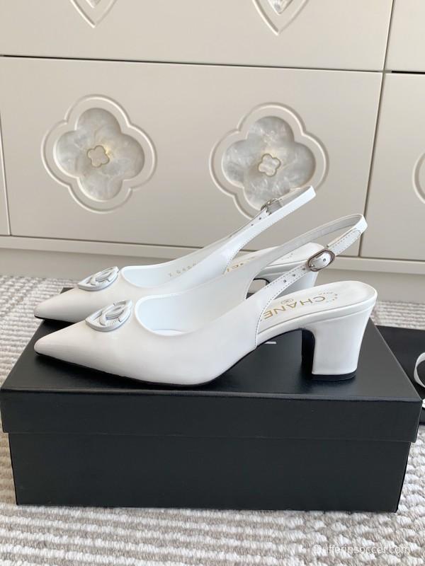 2025 Women Chanel White Patent Leather Slingback Heart CC KFY00300