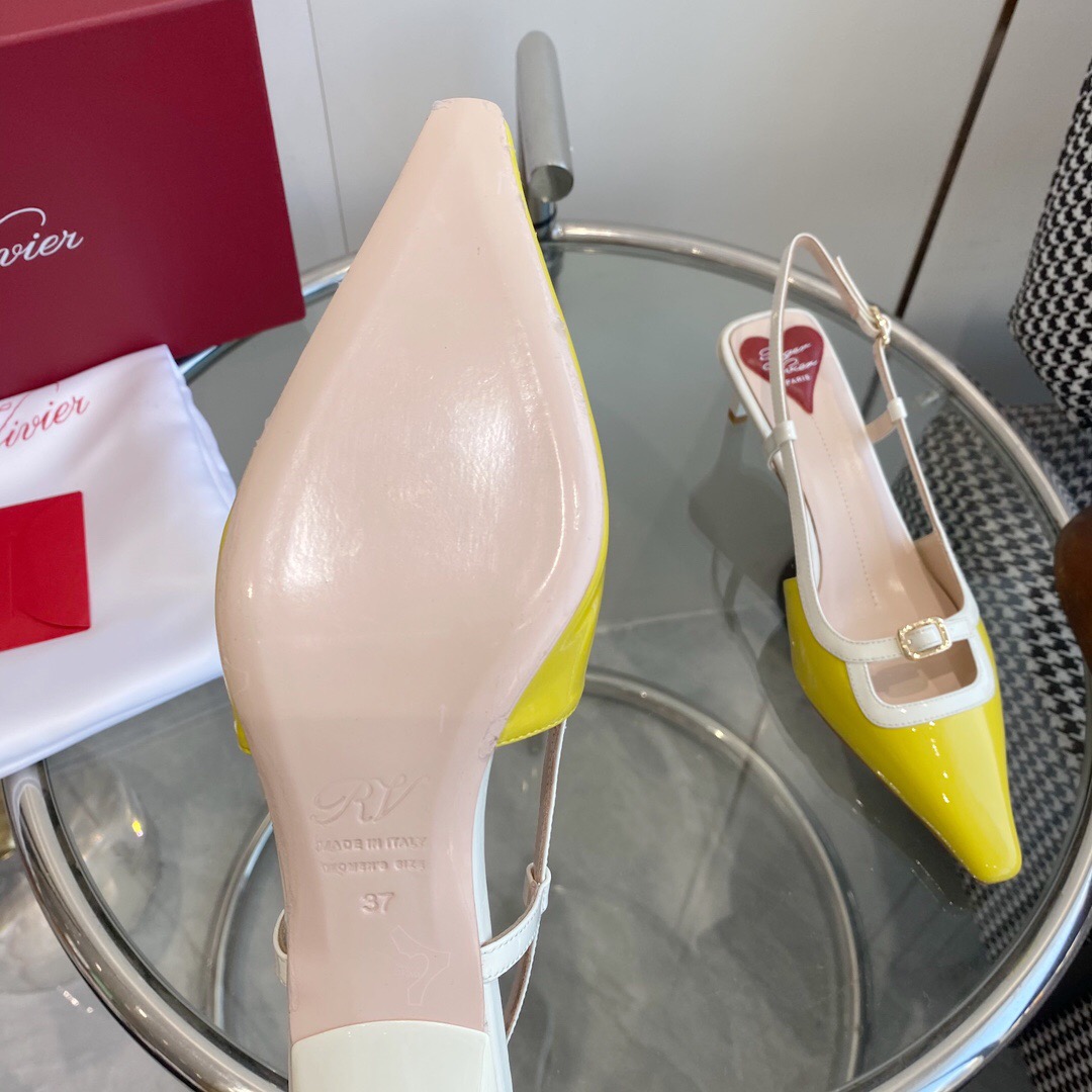 2025 Women Roger Vivier Yellow White Patent Leather Slingback Heels