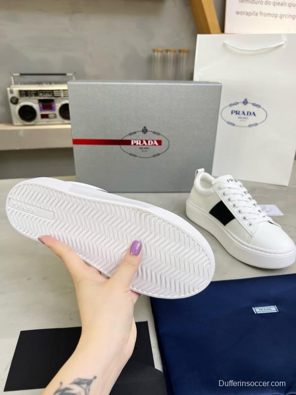 2024 Unisex Prada White Black Leather Sneakers MJ00310