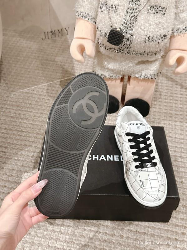 2025 Women Chanel White Black Leather Sneakers