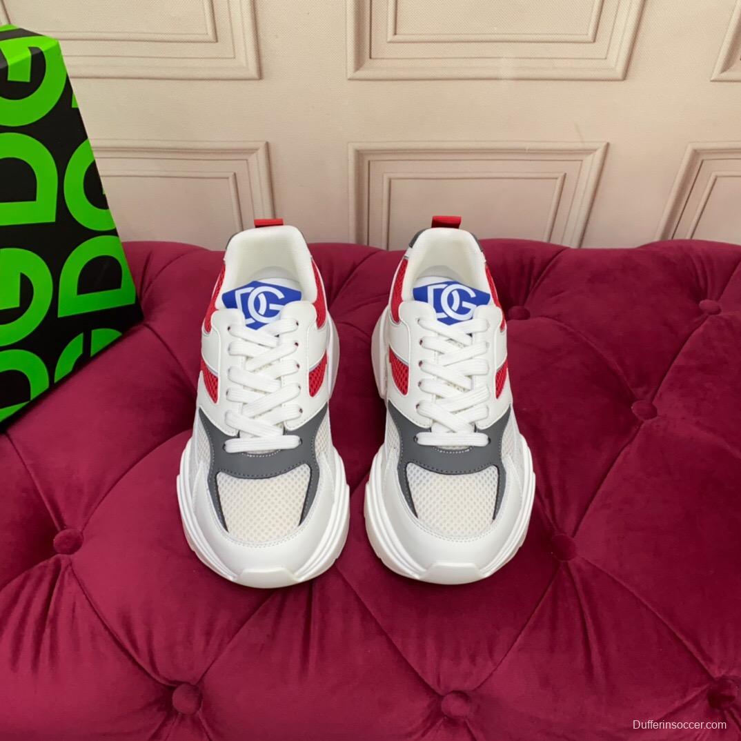 2025 Unisex Dolce & Gabbana White Red Blue Leather Mesh Sneakers LY00330(F)/LY00340(M)