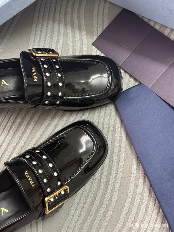 2025 Women Prada Black Patent Leather Mary Jane Loafer