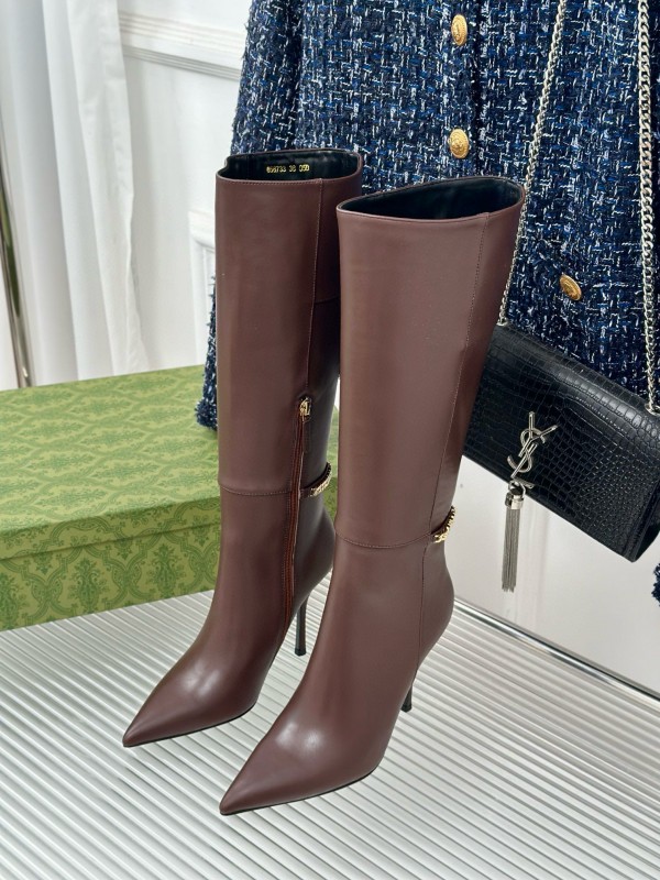2024 Women Gucci brown leather boots chain MJ00550