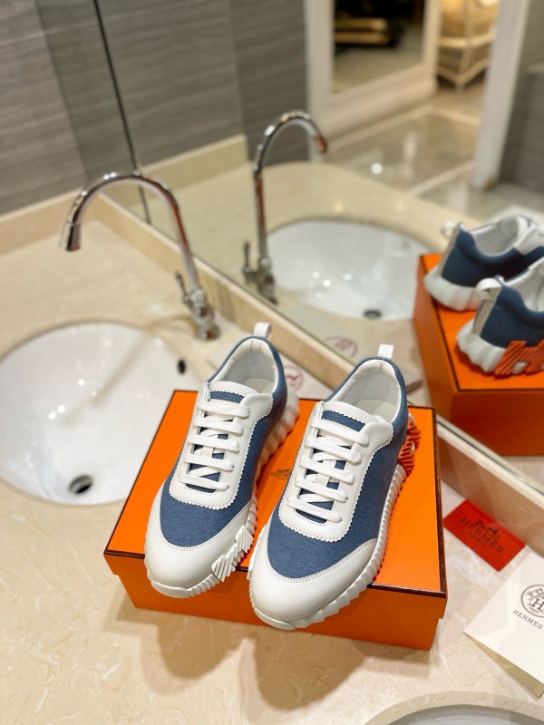2024 Unisex Hermès Blue White Imported Silk Lambskin Casual Sneakers MJ00320